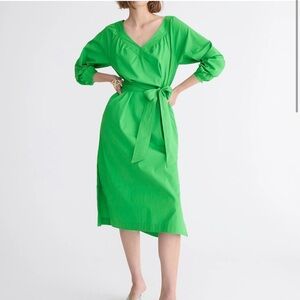 NWT J.Crew Green Long Sleeve Dress with Self-Tie Belt, SZ M